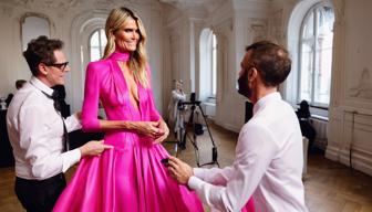 Heidi Klum musste sich mit Hilfe von zwei Leuten in den Barbie-Look zwängen lassen